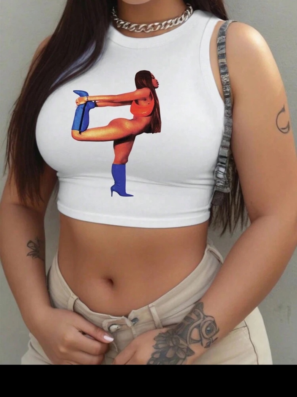 SHEIN White Crop Tank Top with Colorful Graphic
